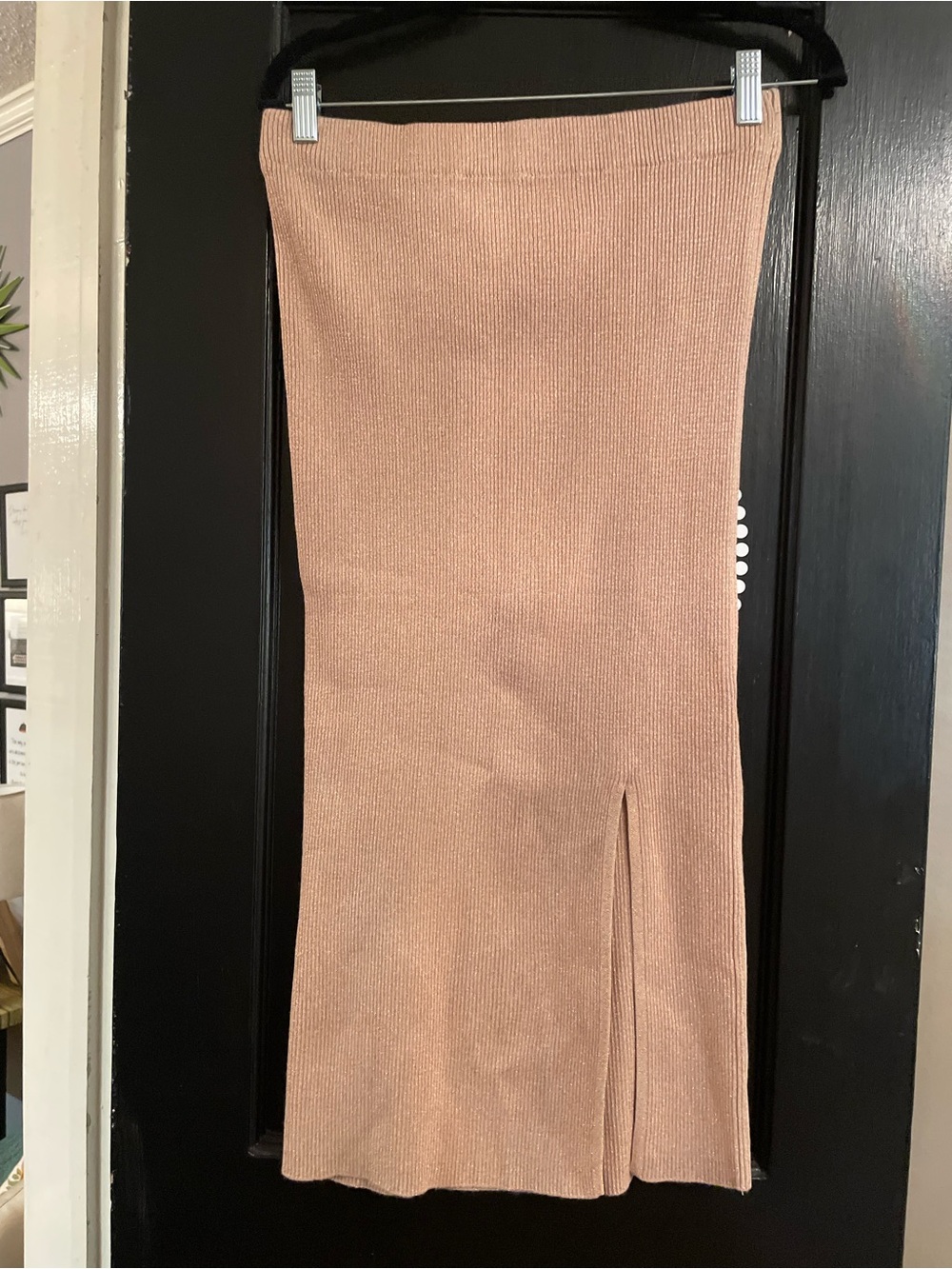 Say What Gold Shimmer Ribbed Knit Midi Sweater Skirt Size Large